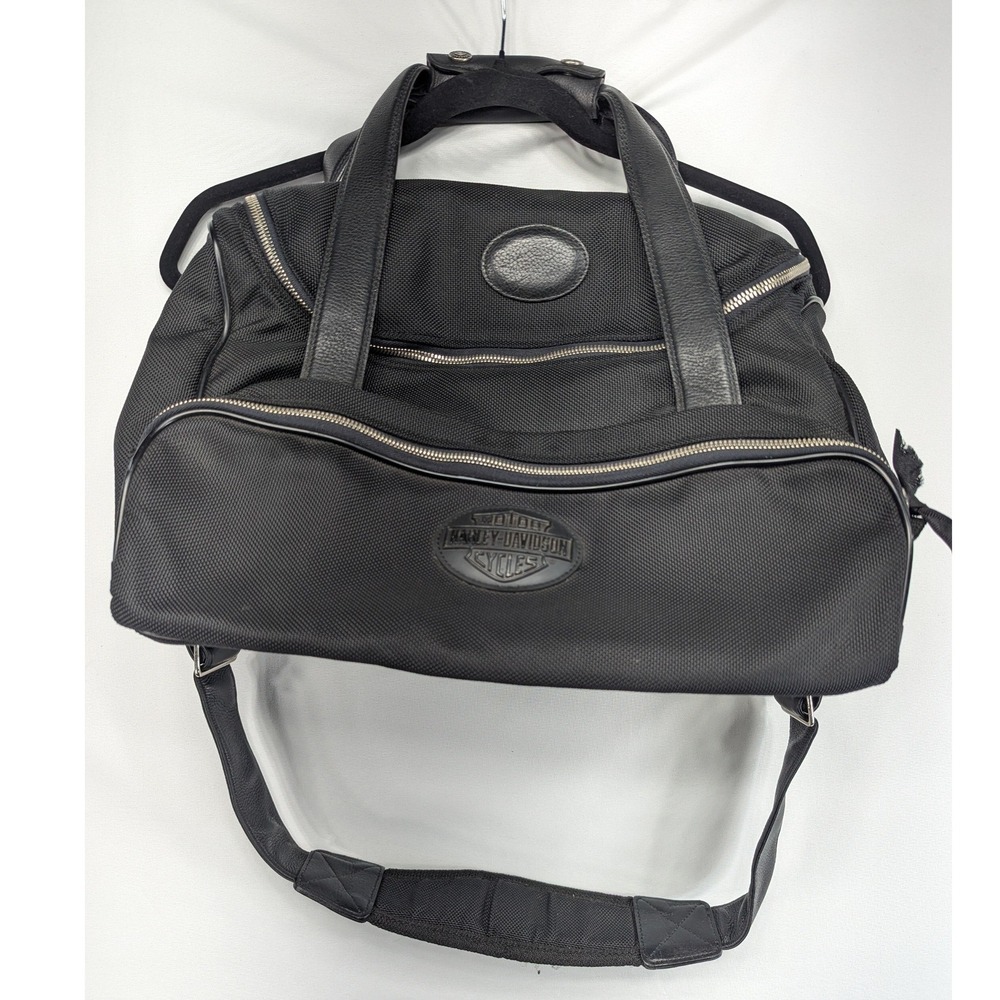 Harley-Davidson Black Ballistic Nylon Leather Trim Duffle Travel Bag With Strap
